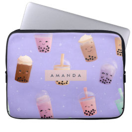 Gepersonaliseerde Schattigee Paarse Pastel Bubble  Laptop Sleeve