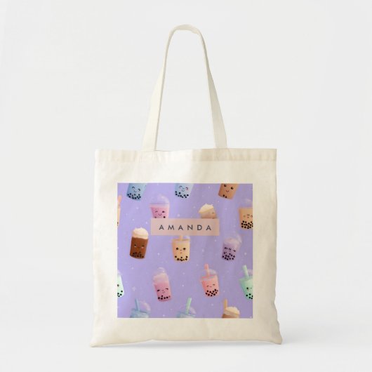 Gepersonaliseerde Schattigee Paarse Pastel Bubble  Tote Bag (Voorkant)
