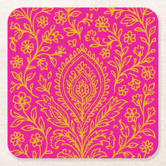 Gepersonaliseerde Schattigee Paisley Floral Print  Kartonnen Onderzetters (Voorkant)