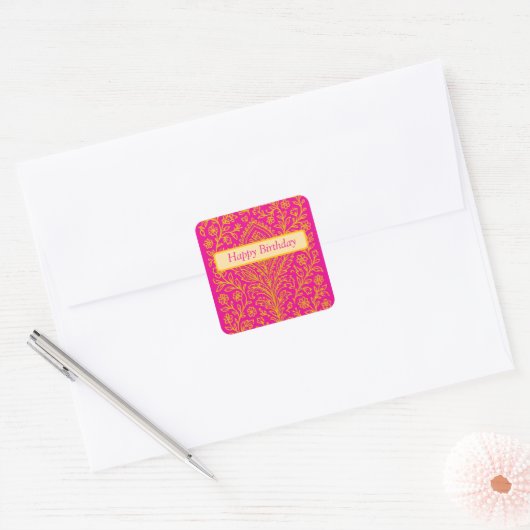 Gepersonaliseerde Schattigee Paisley Floral Print  Vierkante Sticker (Envelop)