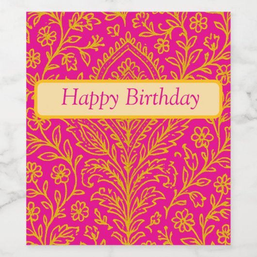 Gepersonaliseerde Schattigee Paisley Floral Print Wijn Etiket (Enkel label)