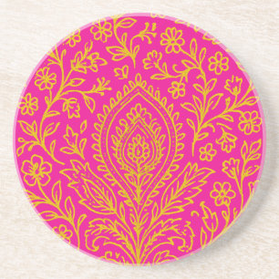 Gepersonaliseerde Schattigee Paisley Floral Print Zandsteen Onderzetter