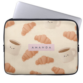 Gepersonaliseerde Schattigee Pastel Croissant Coff Laptop Sleeve