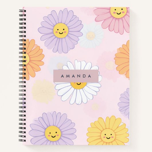 Gepersonaliseerde Schattigee pastel Daisy Flower Notitieboek (Voorkant)