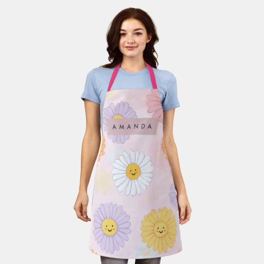 Gepersonaliseerde Schattigee pastel Daisy Flower Schort (Gedragen)