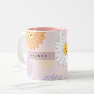 Gepersonaliseerde Schattigee pastel Daisy Flower Tweekleurige Koffiemok
