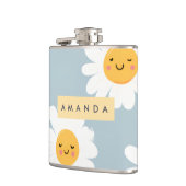 Gepersonaliseerde Schattigee pastel lachende Daisy Heupfles (Links)