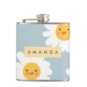 Gepersonaliseerde Schattigee pastel lachende Daisy Heupfles
