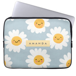 Gepersonaliseerde Schattigee pastel lachende Daisy Laptop Sleeve