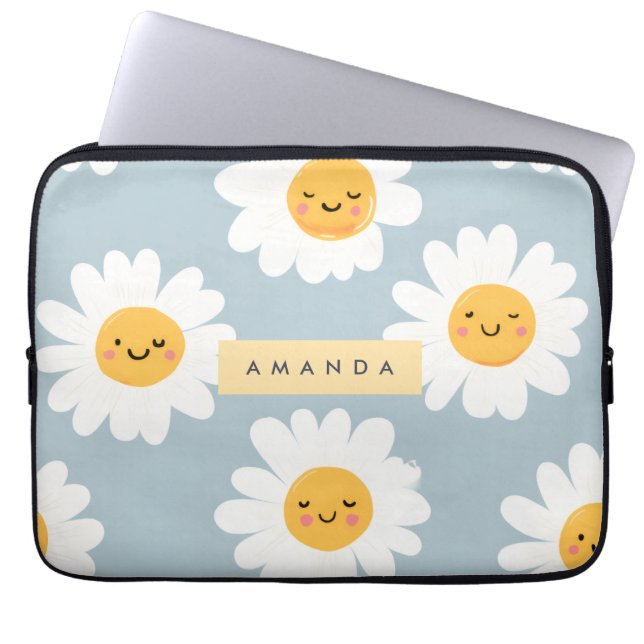 Gepersonaliseerde Schattigee pastel lachende Daisy Laptop Sleeve (Voorkant)