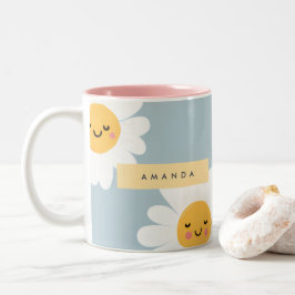 Gepersonaliseerde Schattigee pastel lachende Daisy Tweekleurige Koffiemok