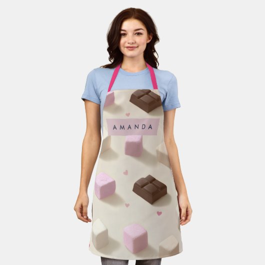 Gepersonaliseerde Schattigee pastelchocolade en ma Schort (Gedragen)