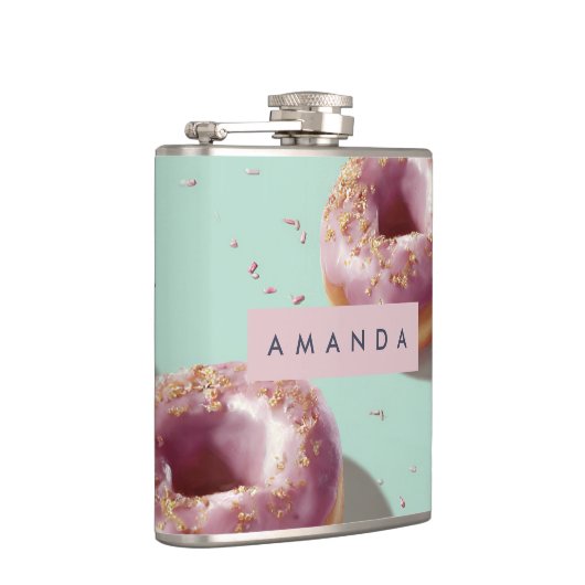 Gepersonaliseerde Schattigee Pasteldonuts & Sprink Heupfles (Rechts)