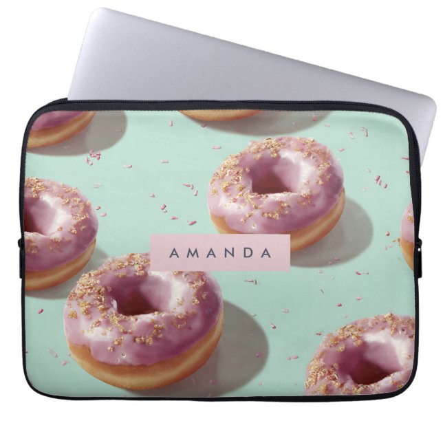 Gepersonaliseerde Schattigee Pasteldonuts & Sprink Laptop Sleeve (Voorkant)