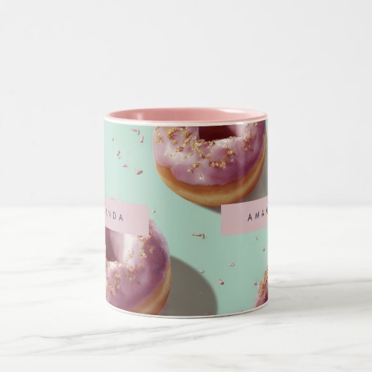 Gepersonaliseerde Schattigee Pasteldonuts & Sprink Tweekleurige Koffiemok (Center)