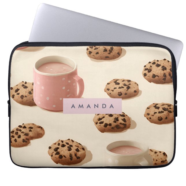 Gepersonaliseerde Schattigee pastelkoekjes & melk Laptop Sleeve (Voorkant)