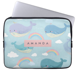 Gepersonaliseerde Schattigee pastelvinvis en regen Laptop Sleeve
