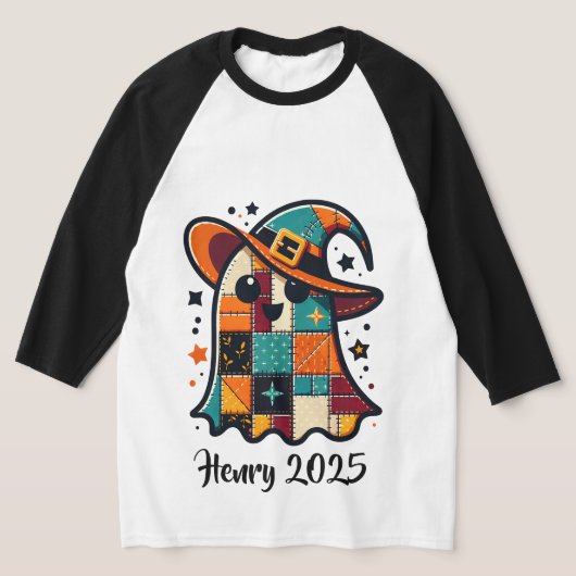 Gepersonaliseerde Schattigee Patchwork Ghost Hallo T-shirt (Laagn)