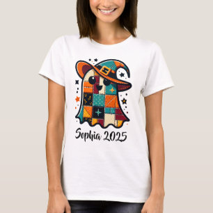 Gepersonaliseerde Schattigee Patchwork Ghost Hallo T-shirt