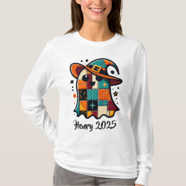 Gepersonaliseerde Schattigee Patchwork Ghost Hallo T-shirt