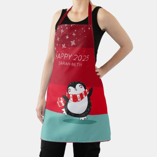 Gepersonaliseerde Schattigee Penguin Happy 20XX va Schort (Insitu)