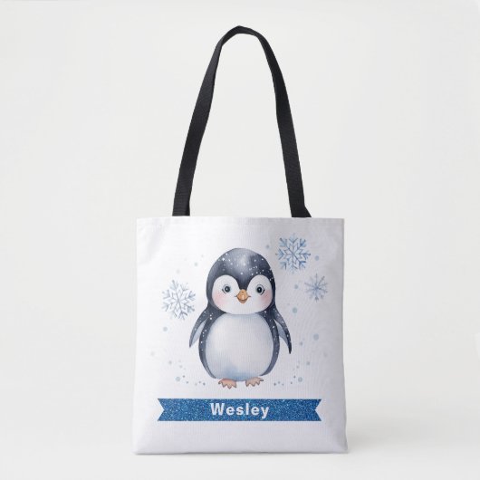 Gepersonaliseerde Schattigee Penguin Kinder Canvas Tote Bag (Voorkant)