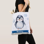 Gepersonaliseerde Schattigee Penguin Kinder Canvas Tote Bag (Dichtbij)