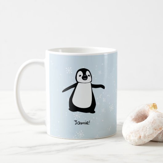 Gepersonaliseerde Schattigee Penguin Winter sneeuw Koffiemok (Met donut)