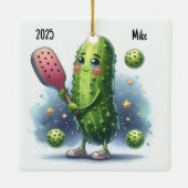 Gepersonaliseerde Schattigee pickleball speler Keramisch Ornament (Achterkant)