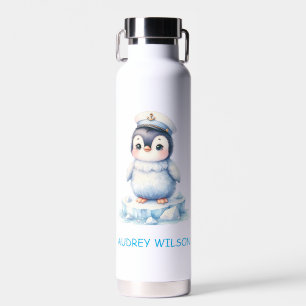 Gepersonaliseerde Schattigee Pinguïn Captain Illus Waterfles
