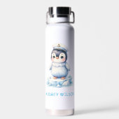 Gepersonaliseerde Schattigee Pinguïn Captain Illus Waterfles (Achterkant)