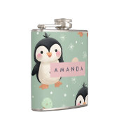 Gepersonaliseerde Schattigee pinguïn & ijs patroon Heupfles (Rechts)