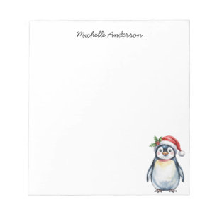 Gepersonaliseerde Schattigee pinguïn in Santa Hat  Notitieblok