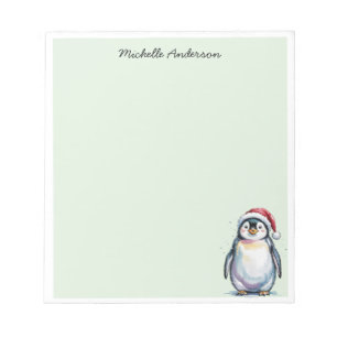 Gepersonaliseerde Schattigee pinguïn in Santa Hat  Notitieblok