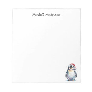 Gepersonaliseerde Schattigee pinguïn in Santa Hat  Notitieblok