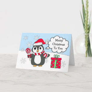 Gepersonaliseerde Schattigee pinguïn op winterdag Kaart