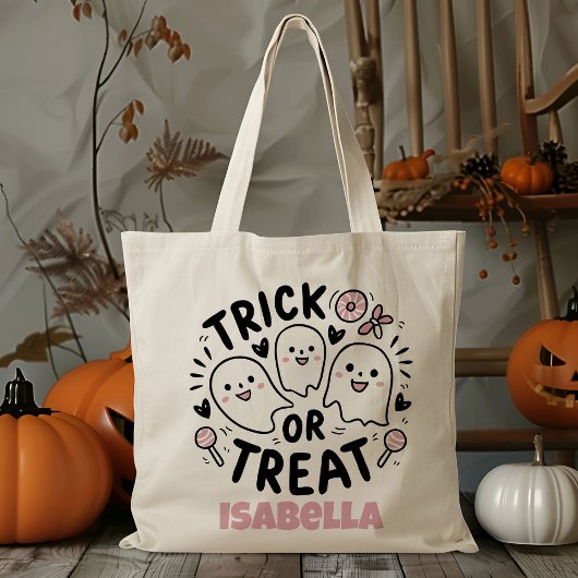 Gepersonaliseerde Schattigee Pink Ghost Trick or t Tote Bag