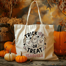 Gepersonaliseerde Schattigee Pink Ghost Trick or t Tote Bag