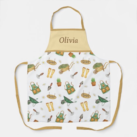 Gepersonaliseerde Schattigee Plant Patroon Tuinier Schort (Voorkant)