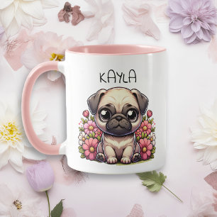 Gepersonaliseerde Schattigee Pug Puppy Dog Mok