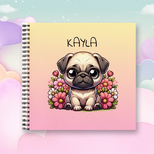 Gepersonaliseerde Schattigee Pug Puppy Dog Notitieboek