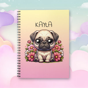 Gepersonaliseerde Schattigee Pug Puppy Dog Notitieboek