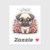 Gepersonaliseerde Schattigee Pug Puppy Dog Sticker (Vel)