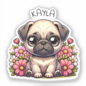 Gepersonaliseerde Schattigee Pug Puppy Dog Sticker (Voorkant)