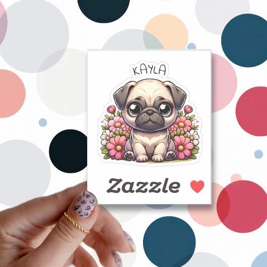Gepersonaliseerde Schattigee Pug Puppy Dog Sticker