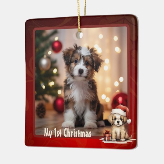 Gepersonaliseerde Schattigee Puppy Dog 1st Christm Keramisch Ornament (Links)