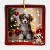 Gepersonaliseerde Schattigee Puppy Dog 1st Christm Keramisch Ornament (Voorkant)