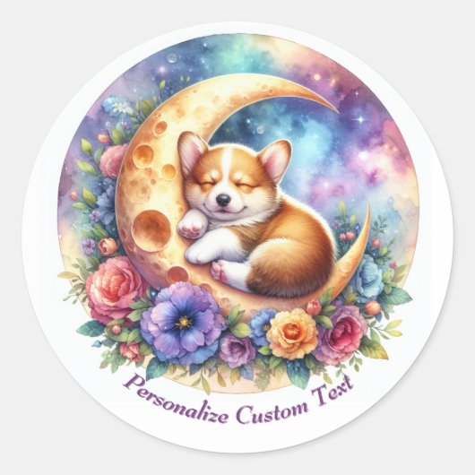 Gepersonaliseerde Schattigee puppy slapen op halve Ronde Sticker (Voorkant)