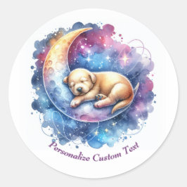 Gepersonaliseerde Schattigee puppy slapen op halve Ronde Sticker