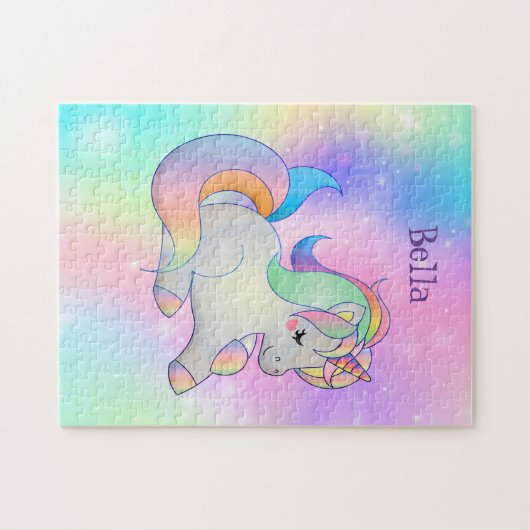 Gepersonaliseerde Schattigee Rainbow Unicorn Carto Legpuzzel (Horizontaal)